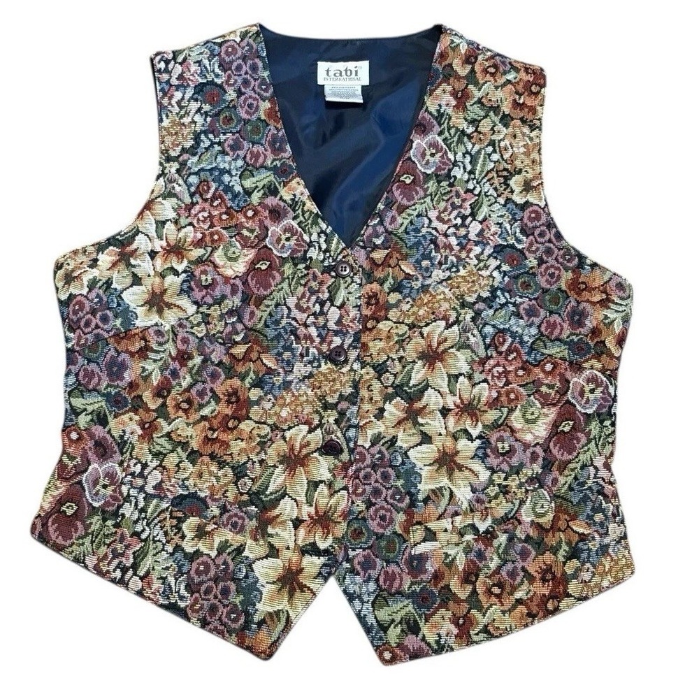 Vintage Vest Tapestry‎ Tabi Size Floral Multicolor Retro Boho Hippie Festival